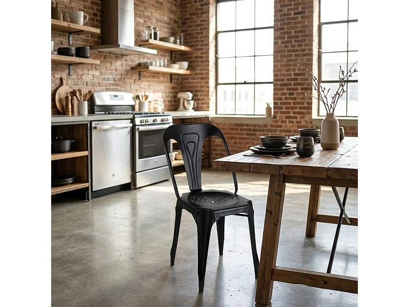 Lot 4 chaises vintage en métal noir style industriel - METALICA