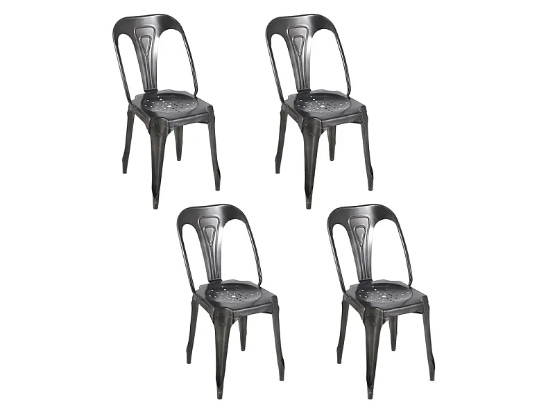 Lot 4 chaises vintage en métal gris vieilli style industriel - METALICA