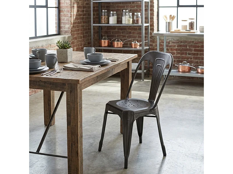 Lot 4 chaises vintage en métal gris vieilli style industriel - METALICA