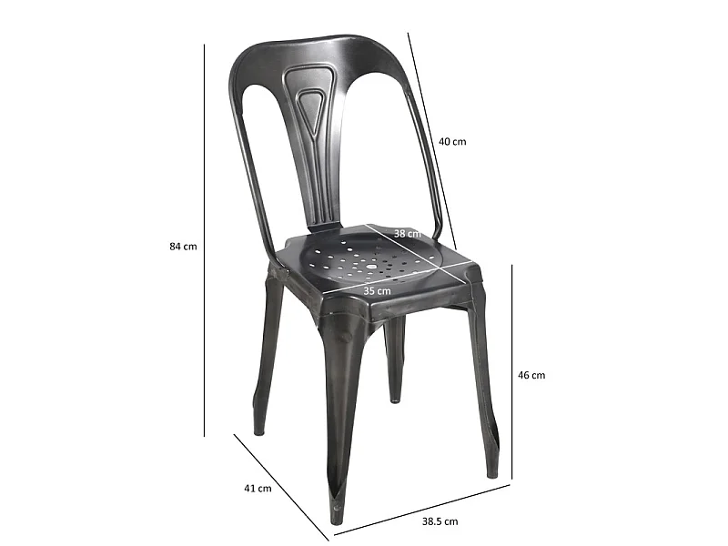 Lot 4 chaises vintage en métal gris vieilli style industriel - METALICA