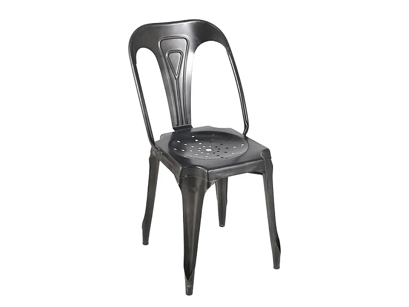 Lot 4 chaises vintage en métal gris vieilli style industriel - METALICA