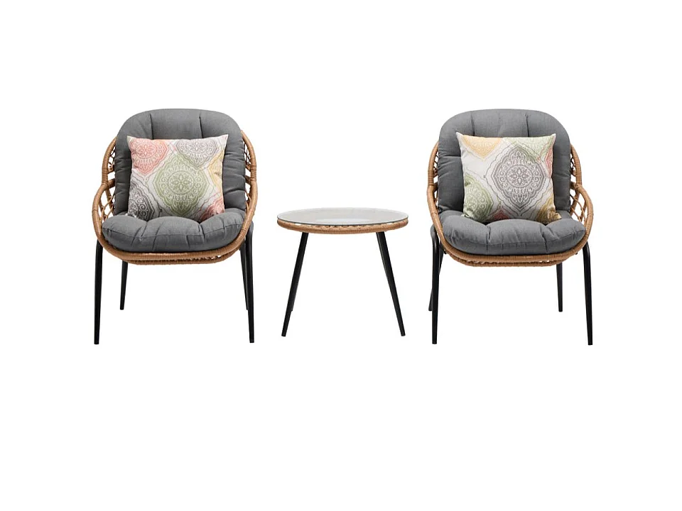 Set Bistrot da Giardino Tavolo e Sedie con Cuscini 2 Posti Salottino da Esterno per Balcone e Terrazza, Rattan Sintetico e Acciaio