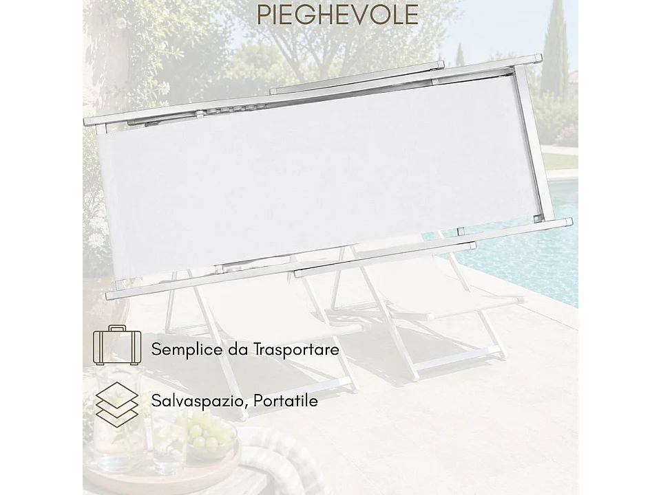 Set 2 Sedia Sdraio Pieghevole con Cuscino Rimovibile, Alluminio e Textilene per Spiaggia, Mare Piscina - Bianco