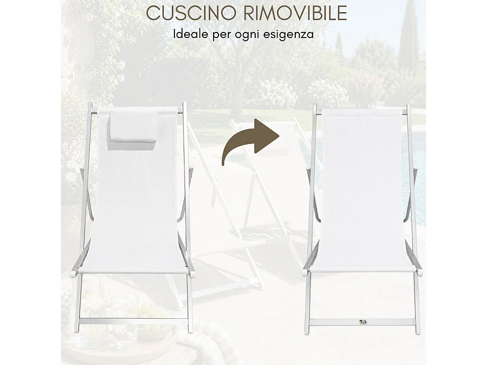 Set 2 Sedia Sdraio Pieghevole con Cuscino Rimovibile, Alluminio e Textilene per Spiaggia, Mare Piscina - Bianco