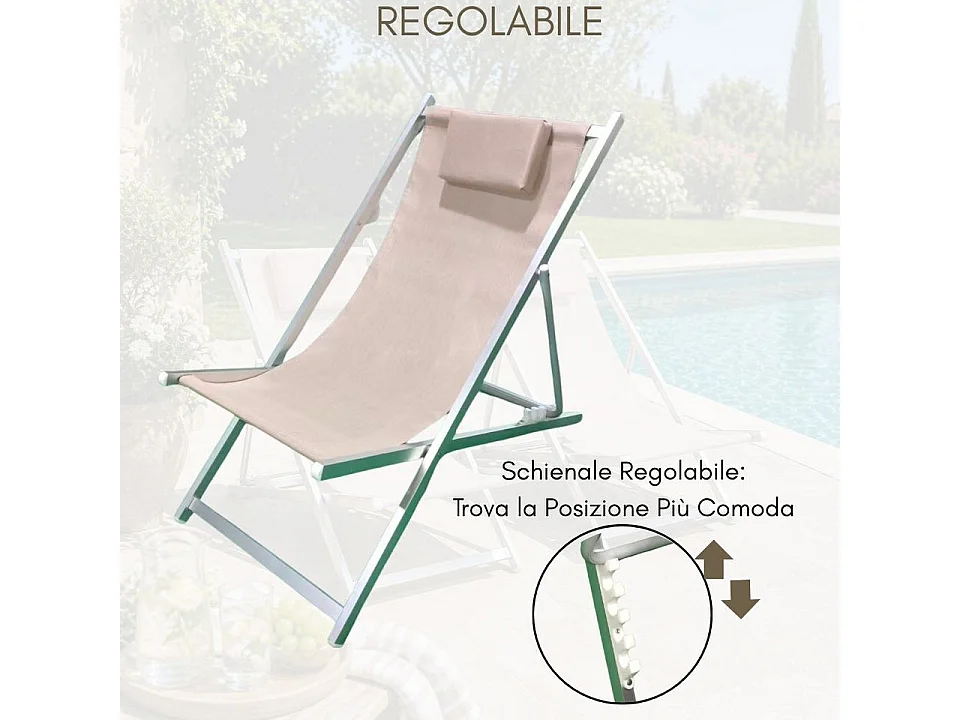 Set 2 Sedia Sdraio Pieghevole con Cuscino Rimovibile, Alluminio e Textilene per Spiaggia, Mare Piscina - Tortora