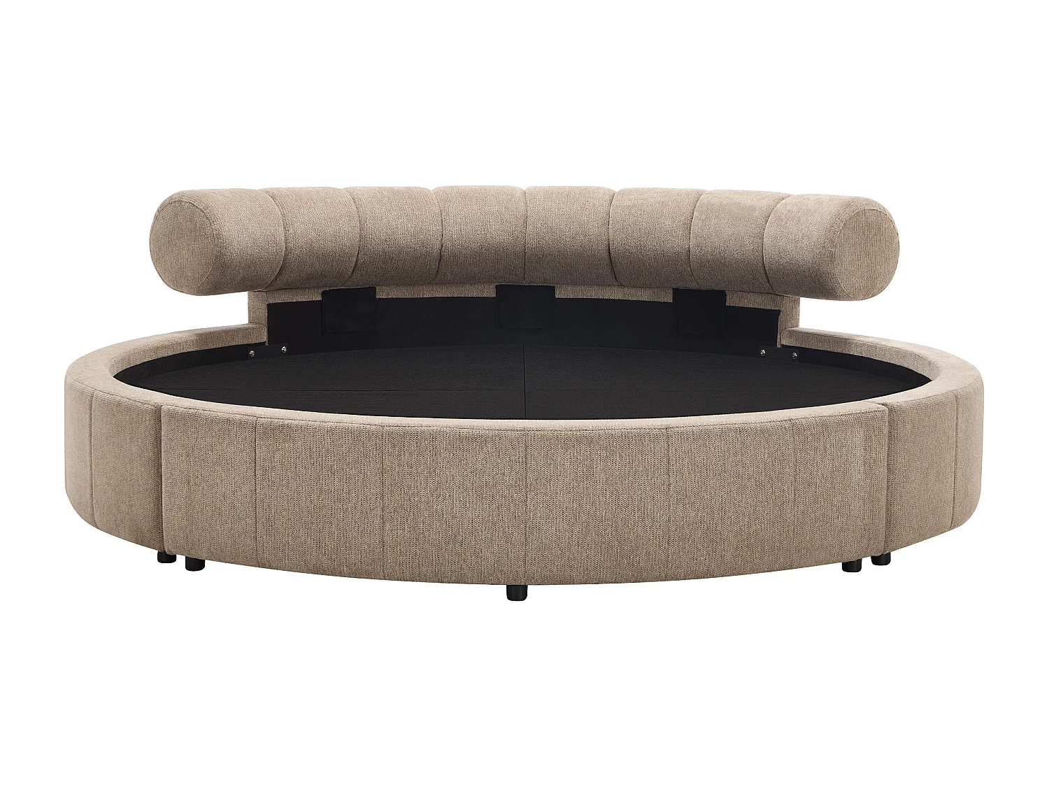 Lit rond 220 x 220 cm - Tissu texturé - Taupe + Matelas - ROGILA