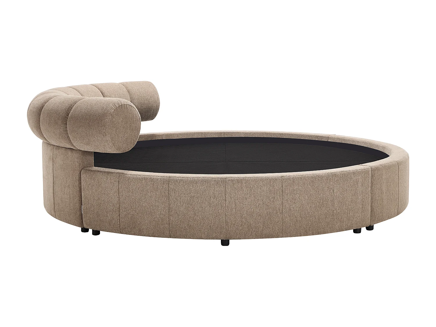 Lit rond 220 x 220 cm - Tissu texturé - Taupe + Matelas - ROGILA