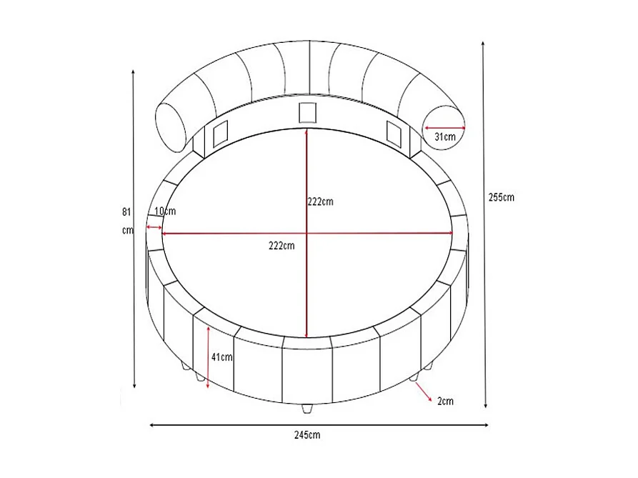 Lit rond 220 x 220 cm - Tissu texturé - Taupe + Matelas - ROGILA