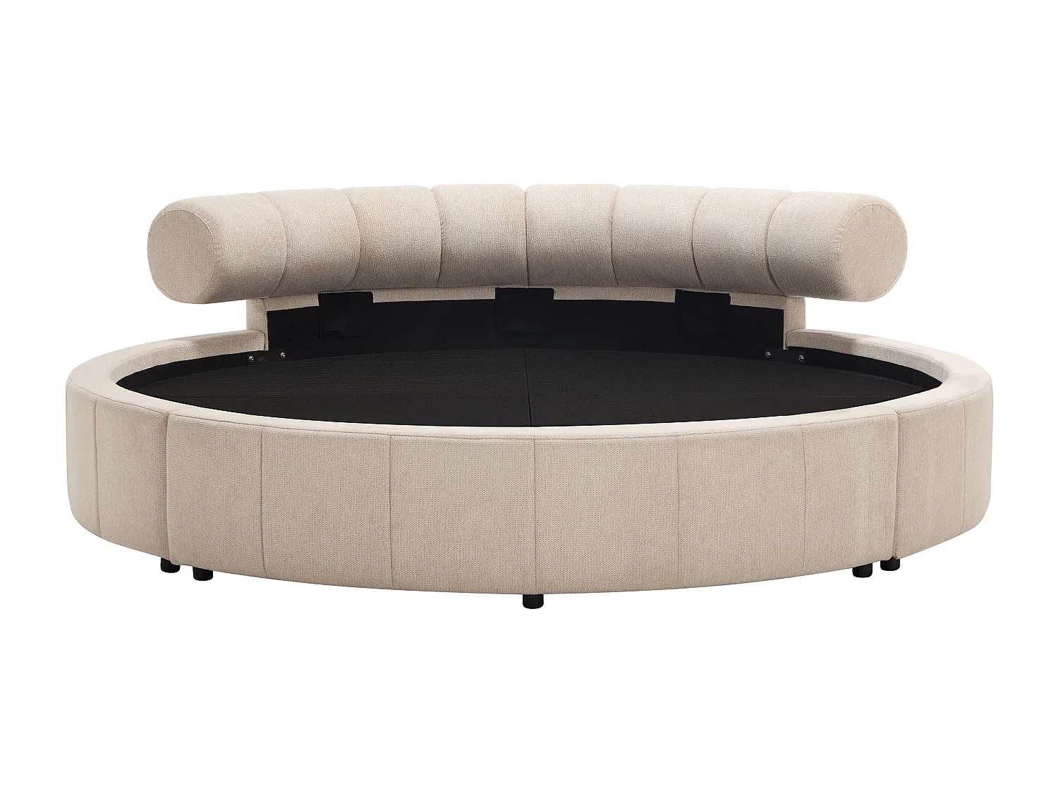 Lit rond 220 x 220 cm - Tissu texturé - Beige + Matelas - ROGILA