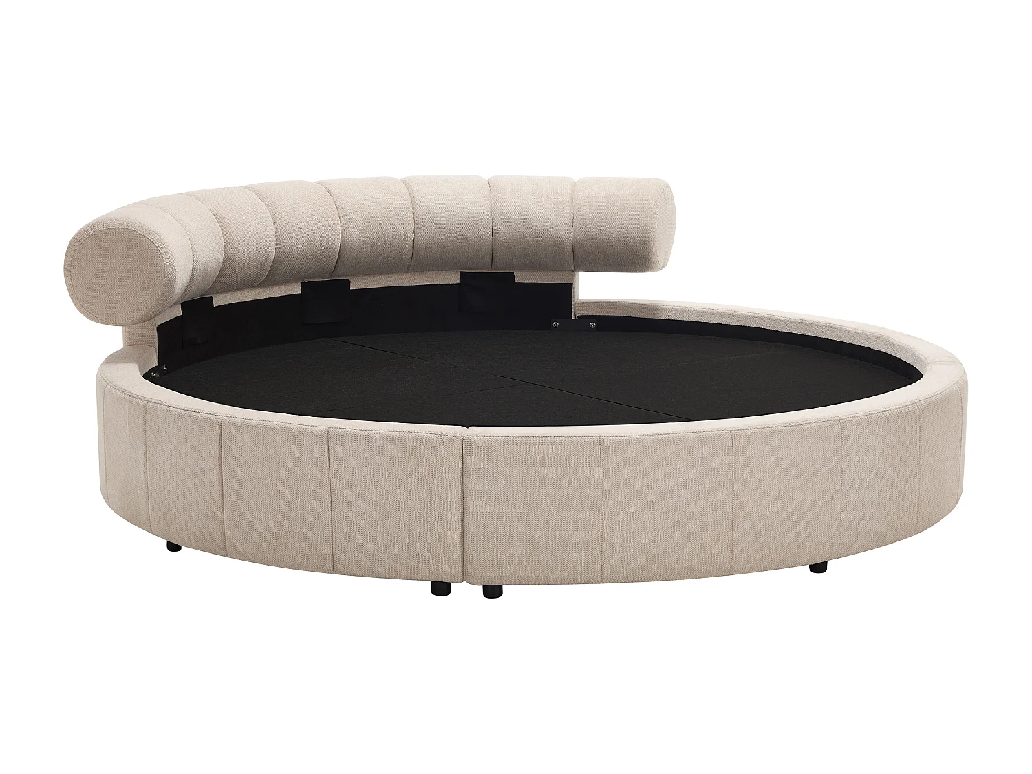 Lit rond 220 x 220 cm - Tissu texturé - Beige + Matelas - ROGILA