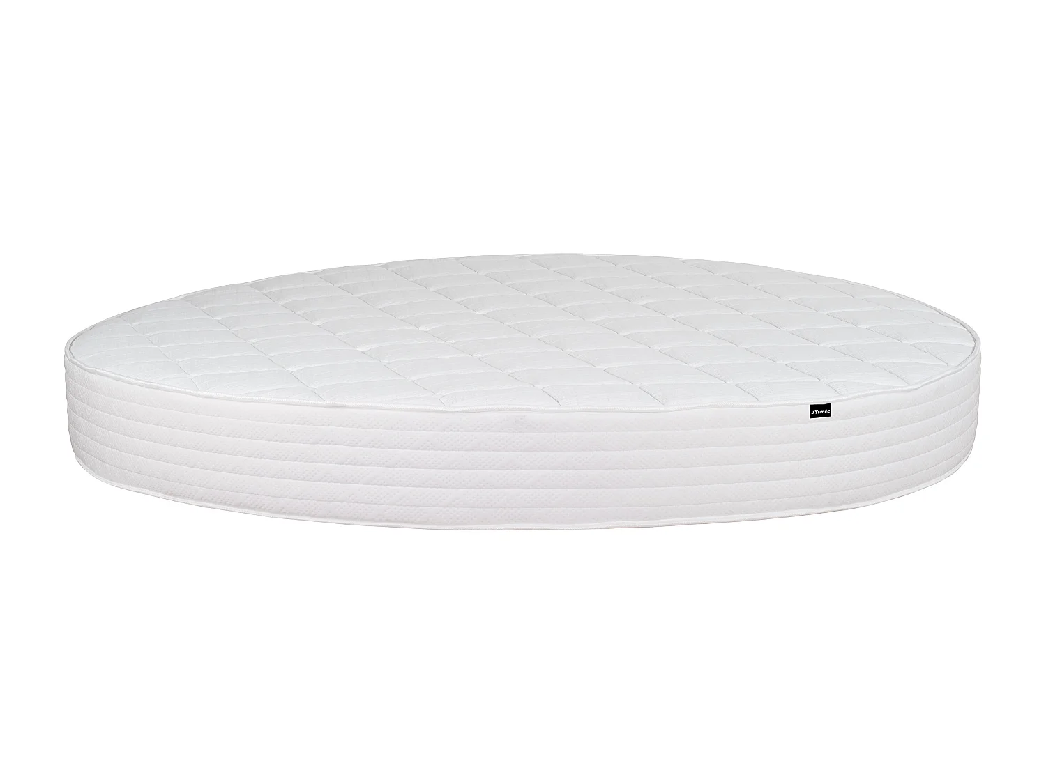 Lit rond 220 x 220 cm - Tissu texturé - Beige + Matelas - ROGILA