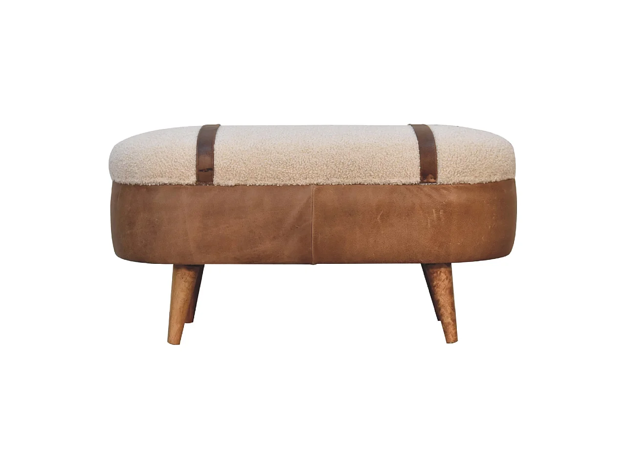 Artisan Furniture Solid Wood Tan Buffalo Boucle Nordic Bench, Upholstered, 1 Storage Box, Brown & Cream