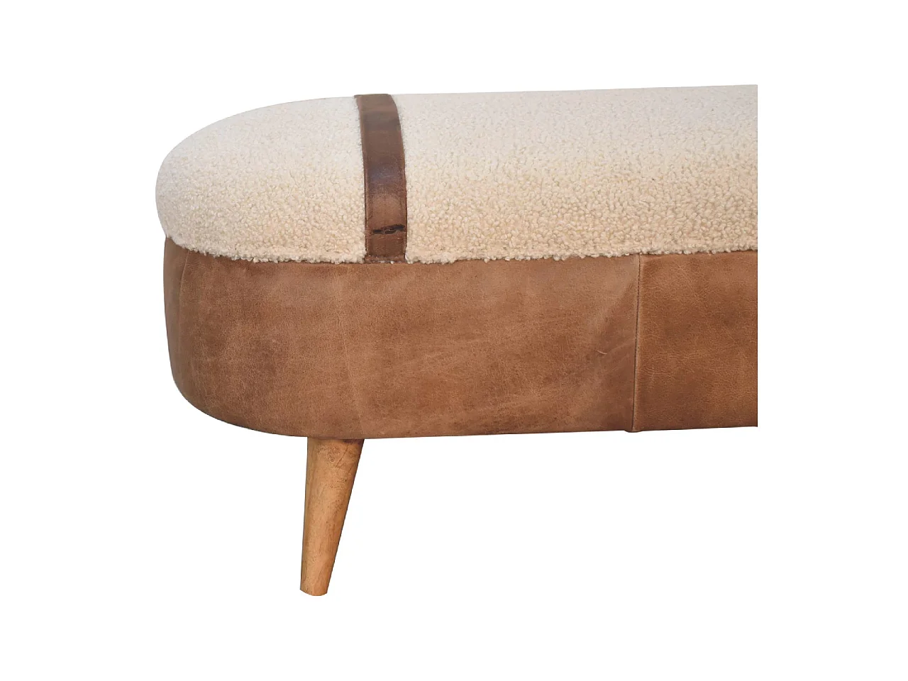 Artisan Furniture Solid Wood Tan Buffalo Boucle Nordic Bench, Upholstered, 1 Storage Box, Brown & Cream