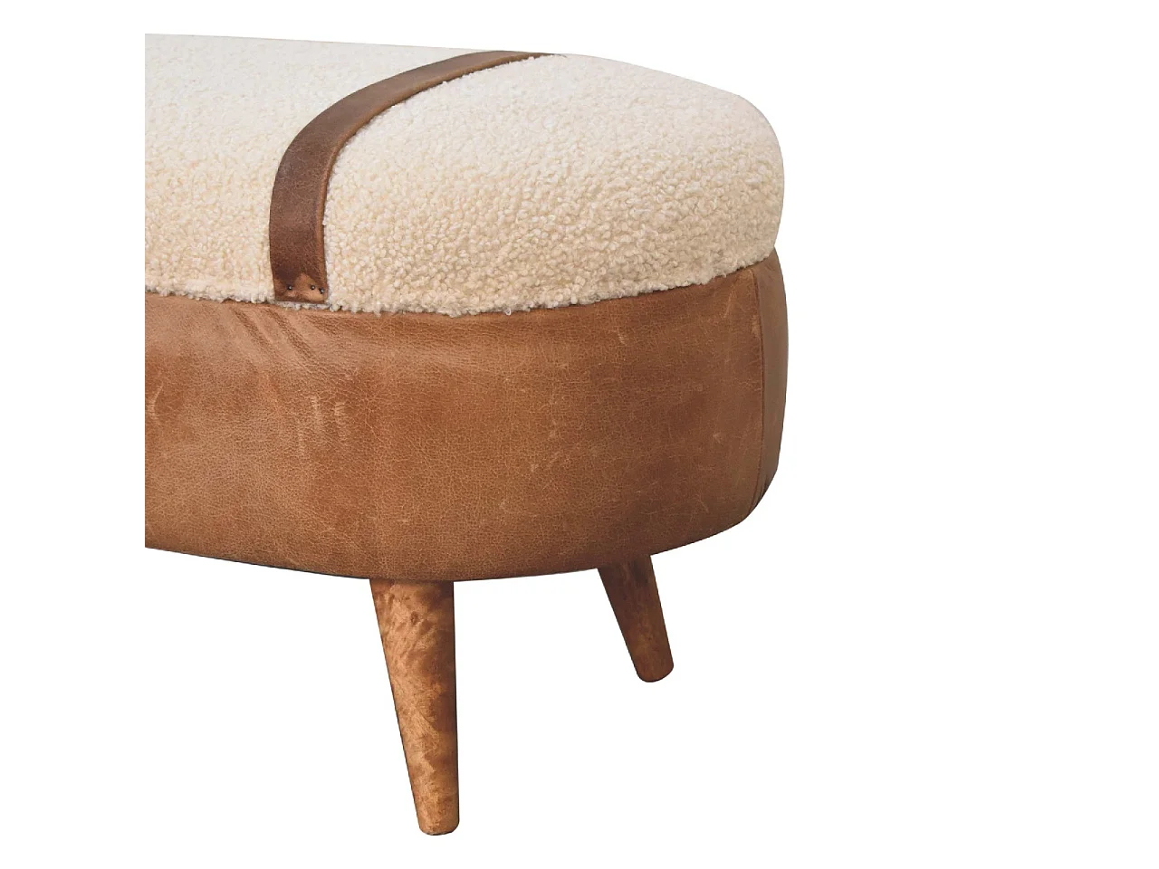 Artisan Furniture Solid Wood Tan Buffalo Boucle Nordic Bench, Upholstered, 1 Storage Box, Brown & Cream