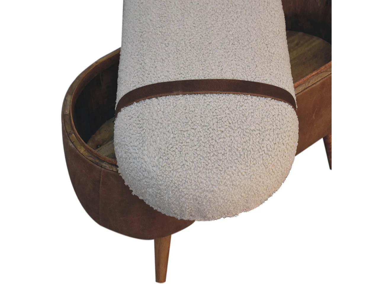 Artisan Furniture Solid Wood Tan Buffalo Boucle Nordic Bench, Upholstered, 1 Storage Box, Brown & Cream
