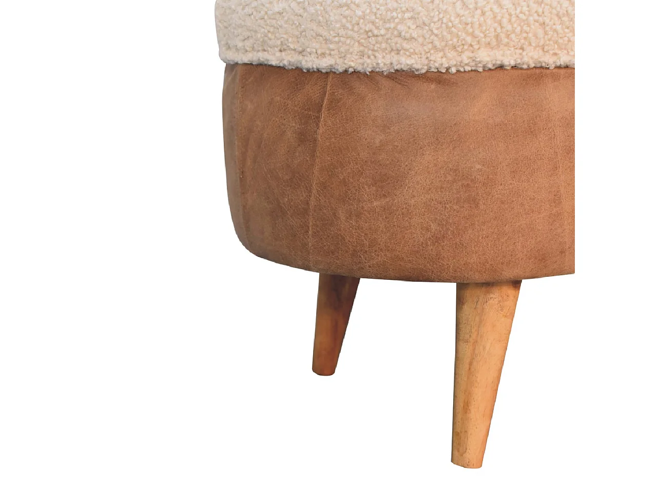 Artisan Furniture Solid Wood Tan Buffalo Boucle Nordic Bench, Upholstered, 1 Storage Box, Brown & Cream