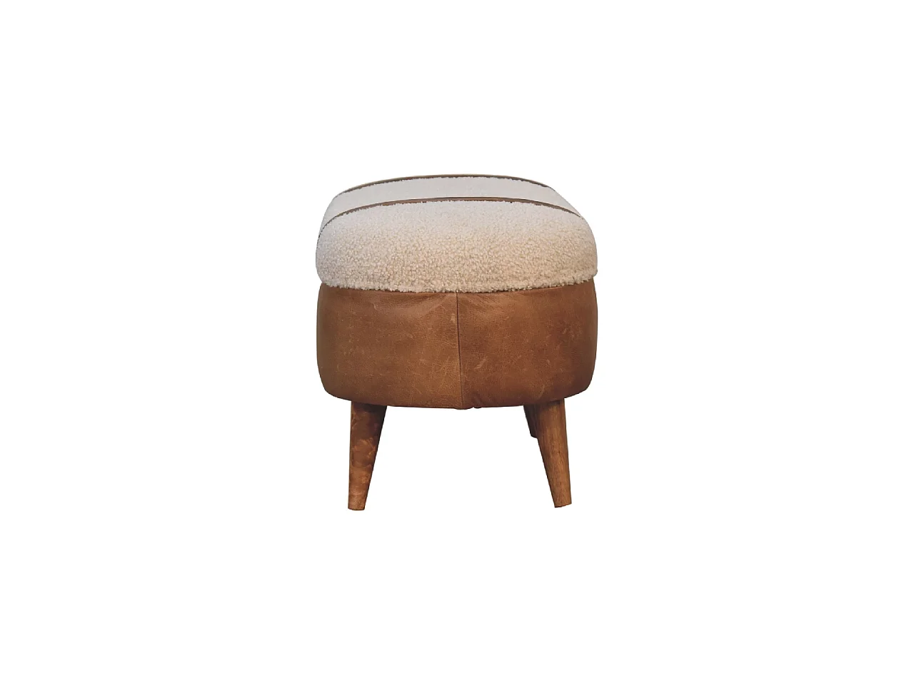 Artisan Furniture Solid Wood Tan Buffalo Boucle Nordic Bench, Upholstered, 1 Storage Box, Brown & Cream