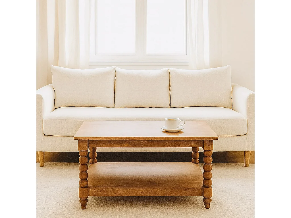 Artisan Furniture Solid Wood Spindle Golden Teak Coffee Table, 1 Open Slots, Brown
