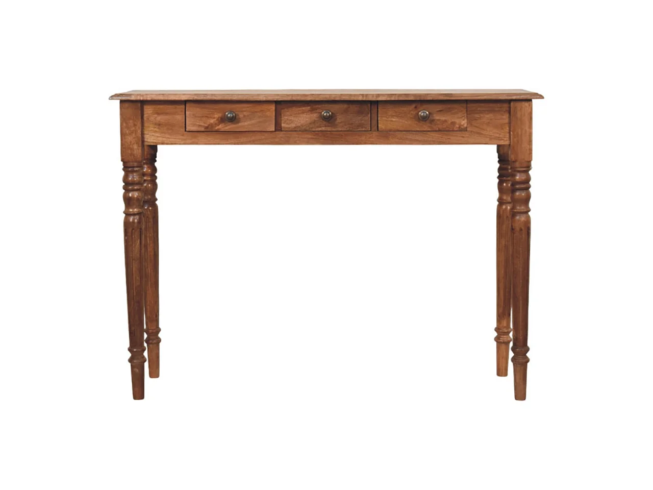 Artisan Furniture Solid Wood Three Drawer Console with Turned Legs, Brown