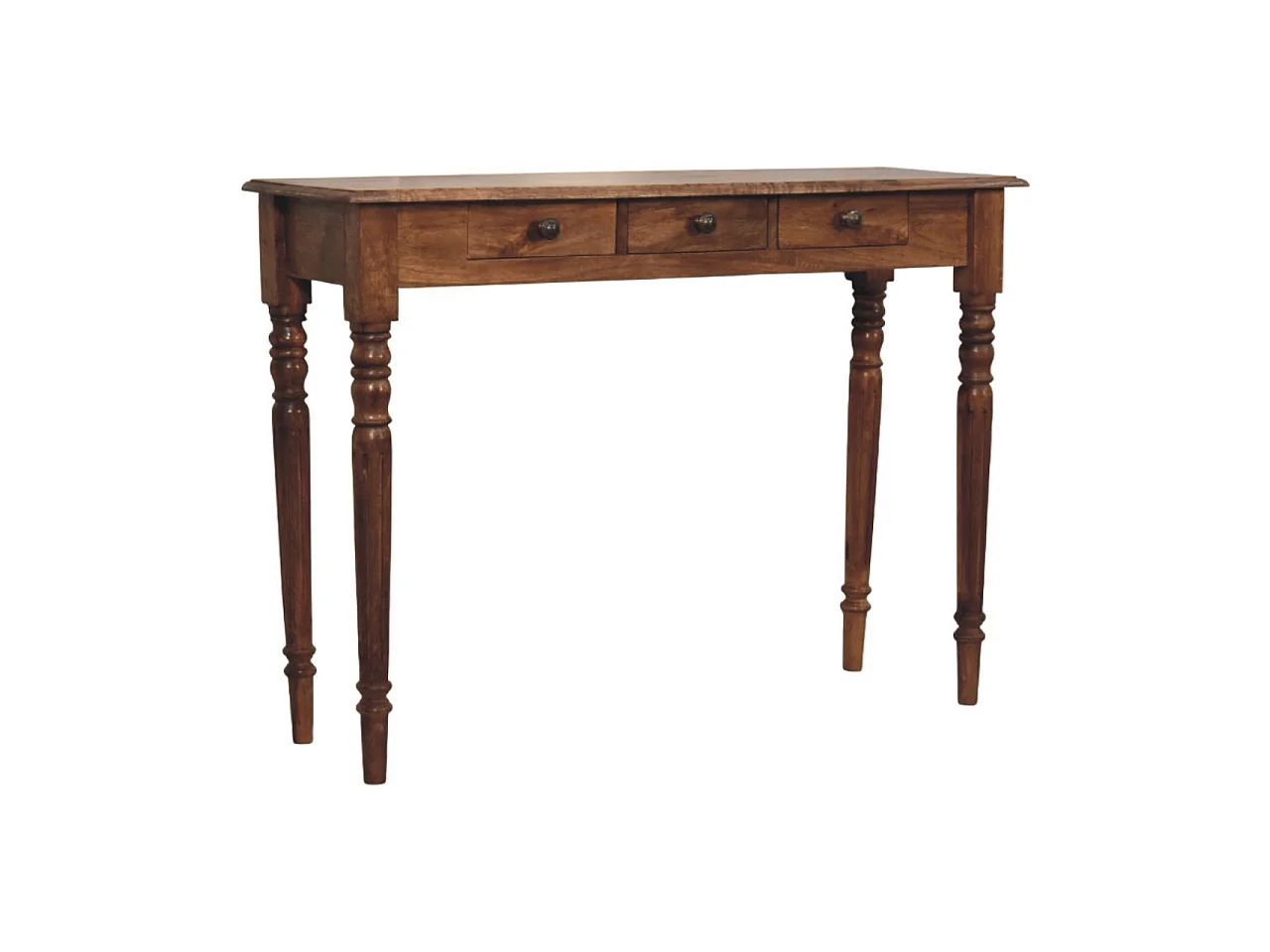 Artisan Furniture Solid Wood Three Drawer Console with Turned Legs, Brown