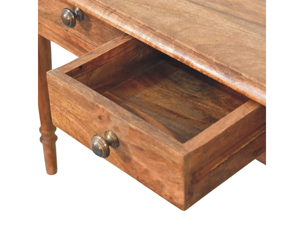 Artisan Furniture Solid Wood Three Drawer Console with Turned Legs, Brown