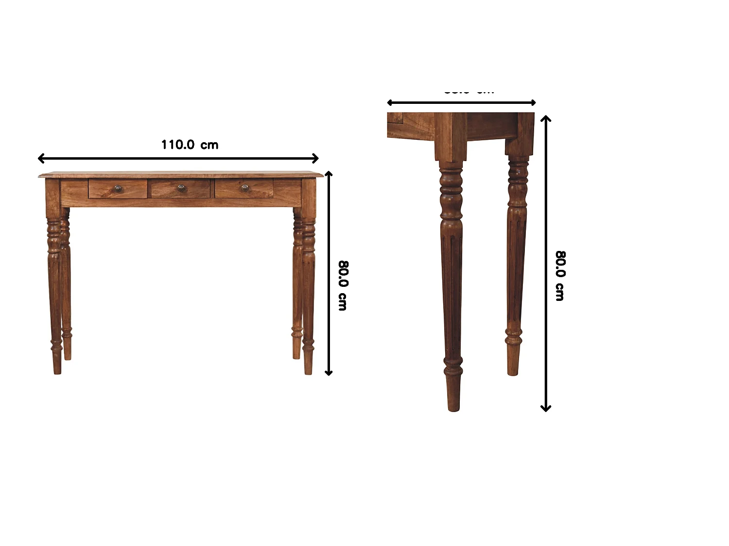 Artisan Furniture Solid Wood Three Drawer Console with Turned Legs, Brown
