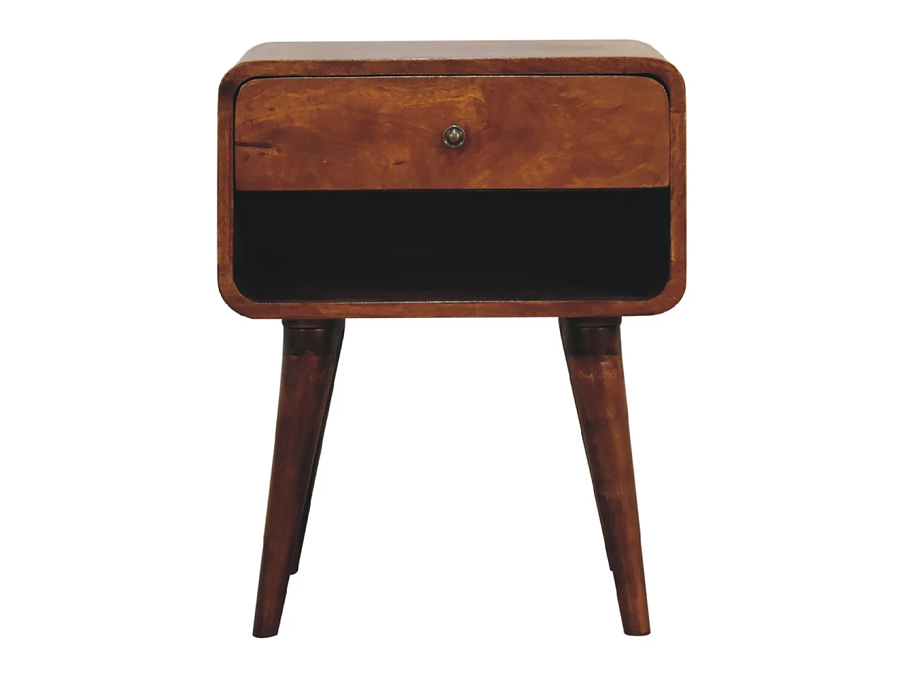 Artisan Furniture Solid Wood Curve Open Slot Chestnut Bedside, 1 Drawer, Brown