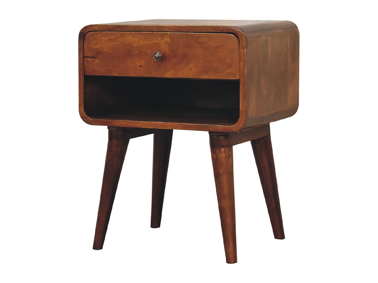 Artisan Furniture Solid Wood Curve Open Slot Chestnut Bedside, 1 Drawer, Brown