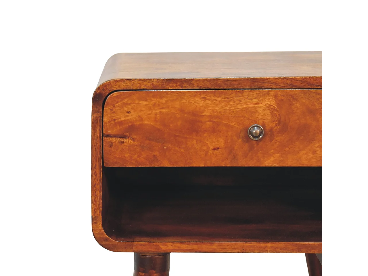 Artisan Furniture Solid Wood Curve Open Slot Chestnut Bedside, 1 Drawer, Brown