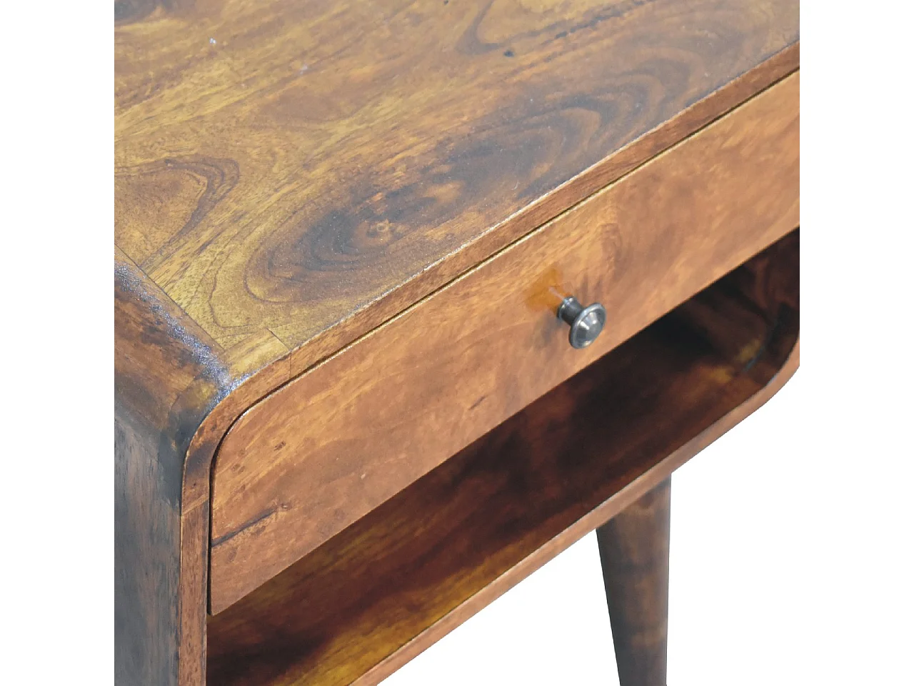 Artisan Furniture Solid Wood Curve Open Slot Chestnut Bedside, 1 Drawer, Brown