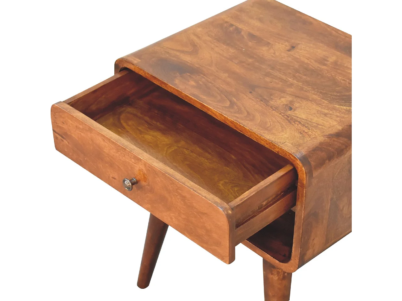 Artisan Furniture Solid Wood Curve Open Slot Chestnut Bedside, 1 Drawer, Brown