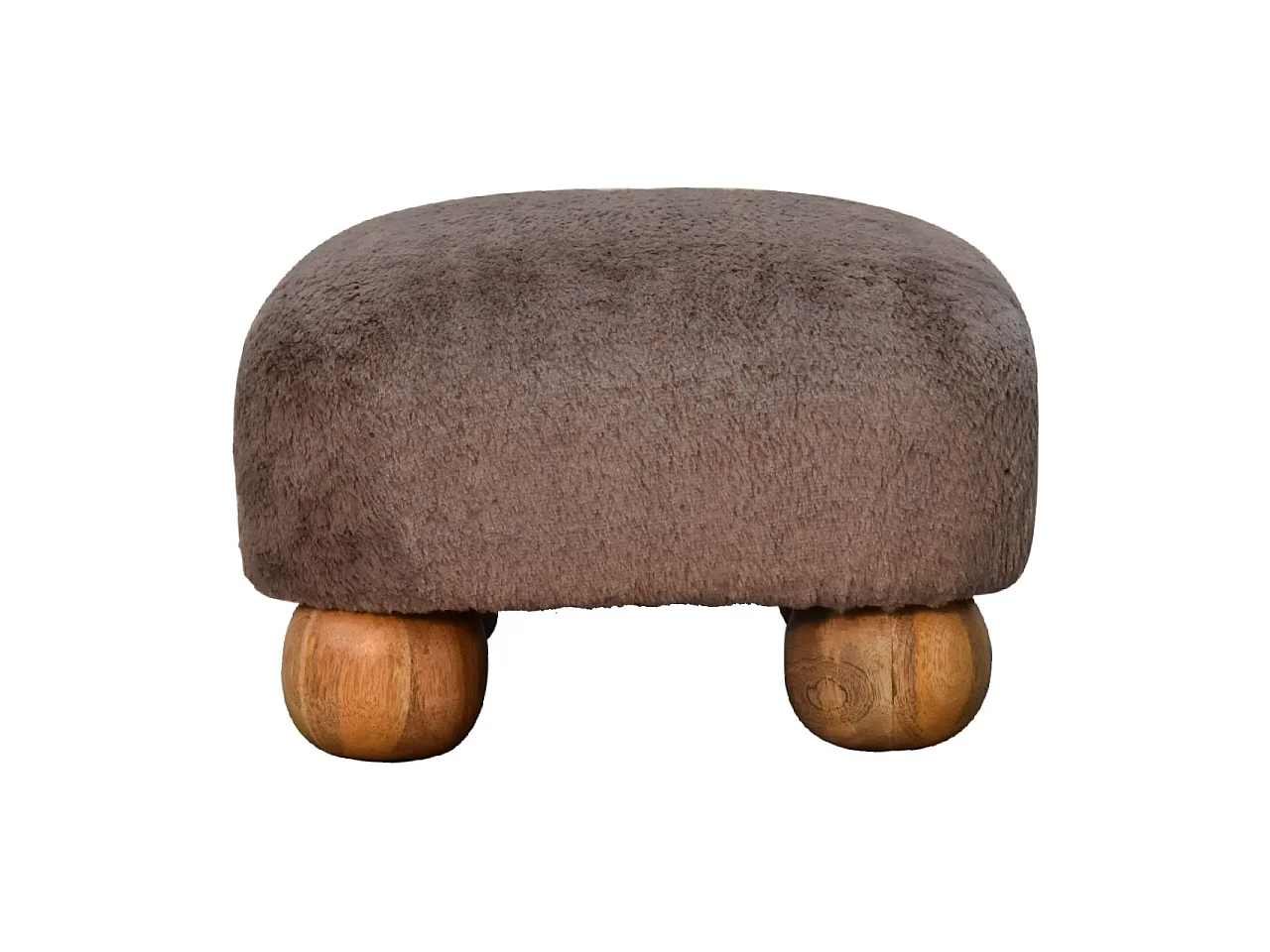 Artisan Furniture Solid Wood Mocha Faux Fur Nordic Footstool, Upholstered, Brown