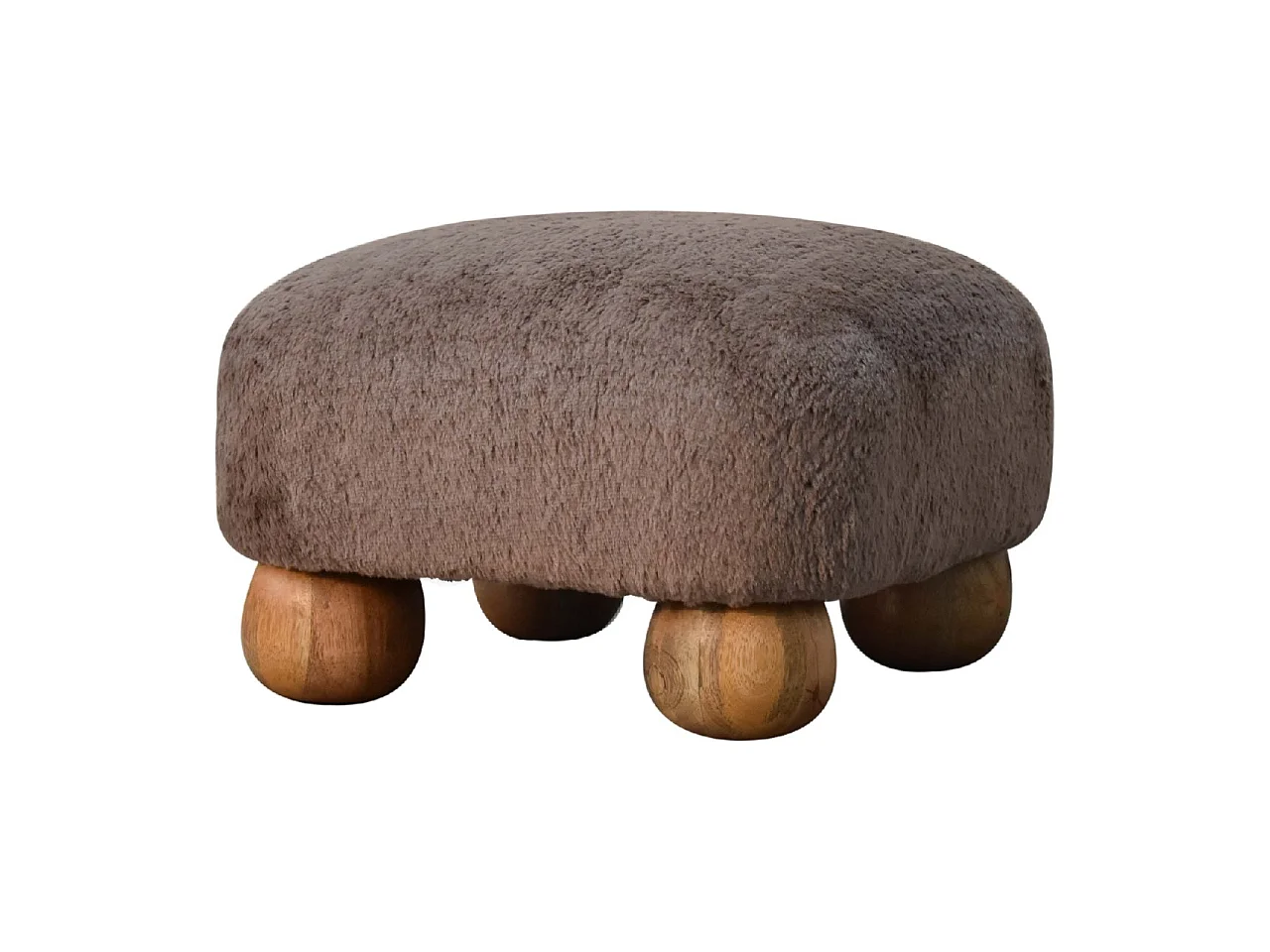 Artisan Furniture Solid Wood Mocha Faux Fur Nordic Footstool, Upholstered, Brown