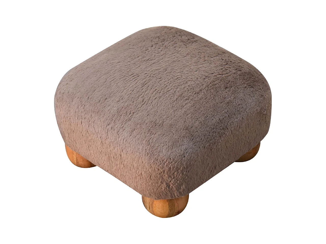 Artisan Furniture Solid Wood Mocha Faux Fur Nordic Footstool, Upholstered, Brown