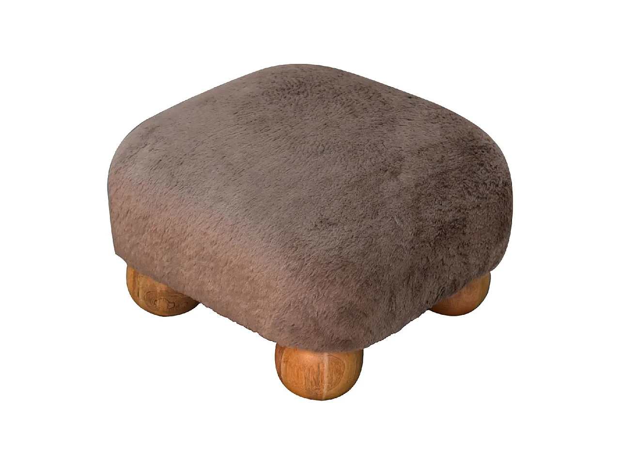 Artisan Furniture Solid Wood Mocha Faux Fur Nordic Footstool, Upholstered, Brown