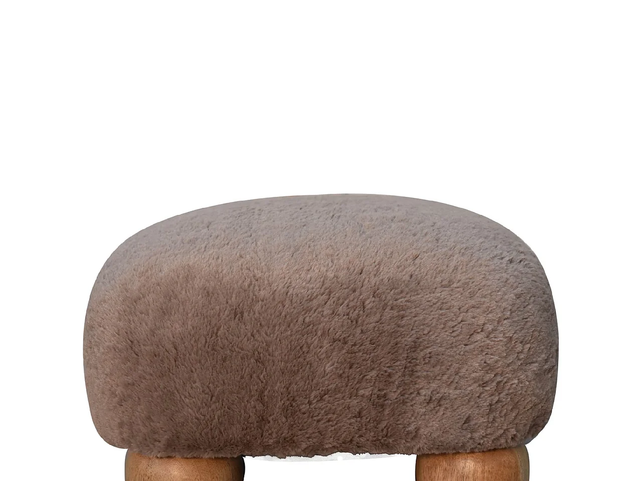 Artisan Furniture Solid Wood Mocha Faux Fur Nordic Footstool, Upholstered, Brown