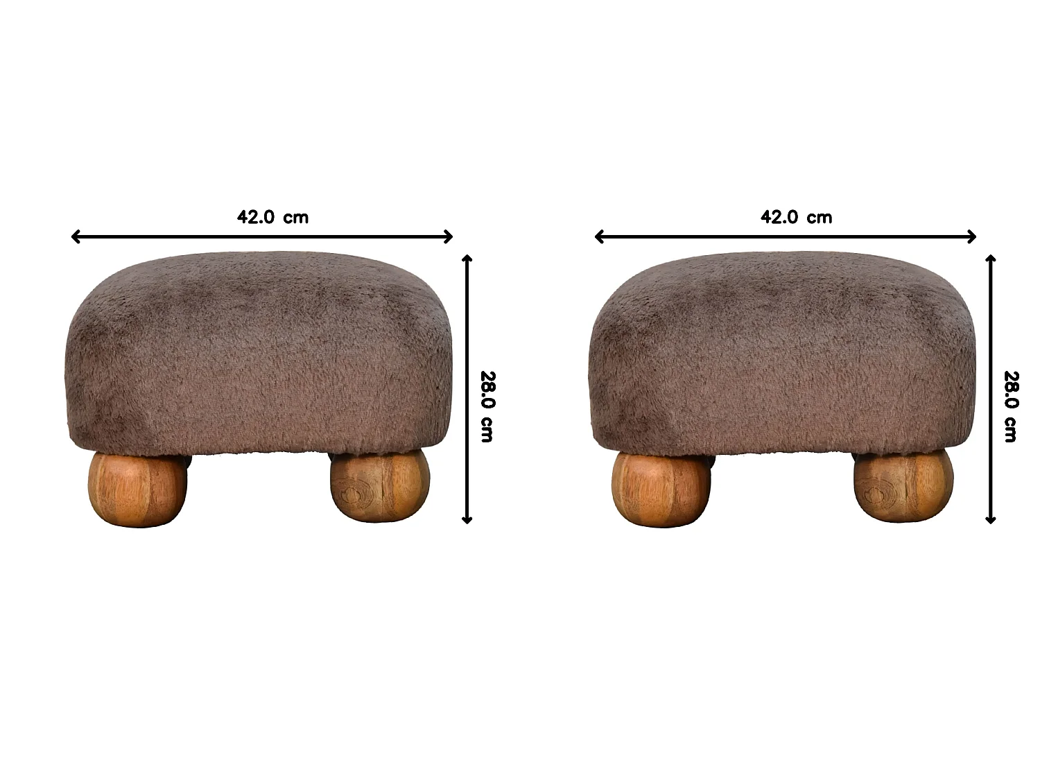 Artisan Furniture Solid Wood Mocha Faux Fur Nordic Footstool, Upholstered, Brown
