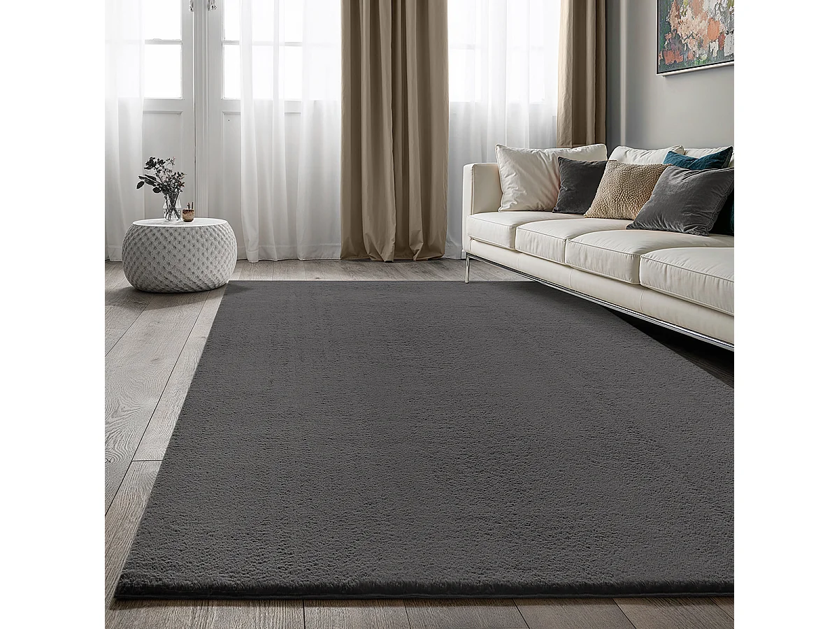 Tapis Cosy doux lavable uni, anthracite, 80 x 150 cm
