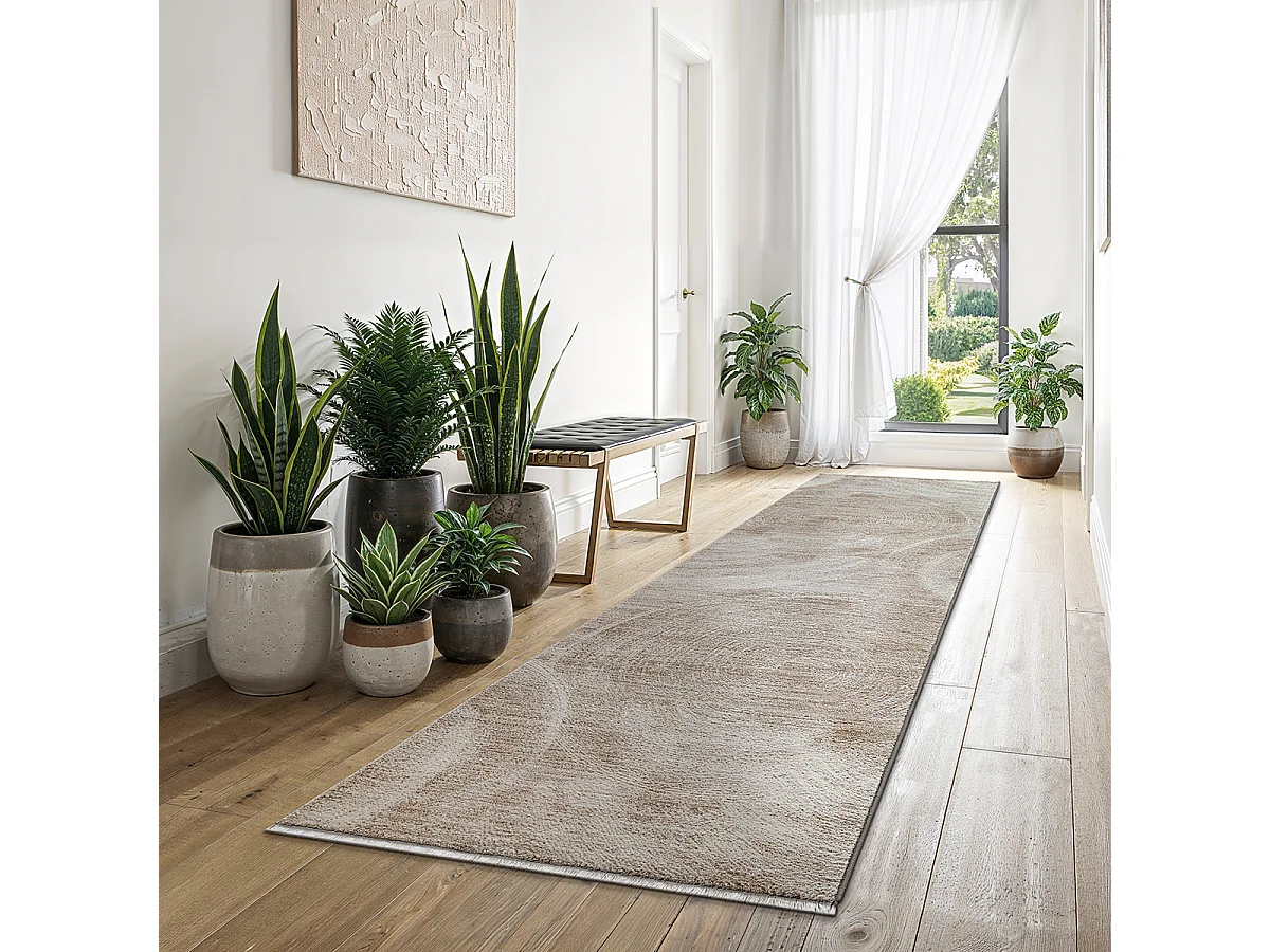Tapis Flowline Salon Moderne Design Cercle, Beige, 80 x 300 cm