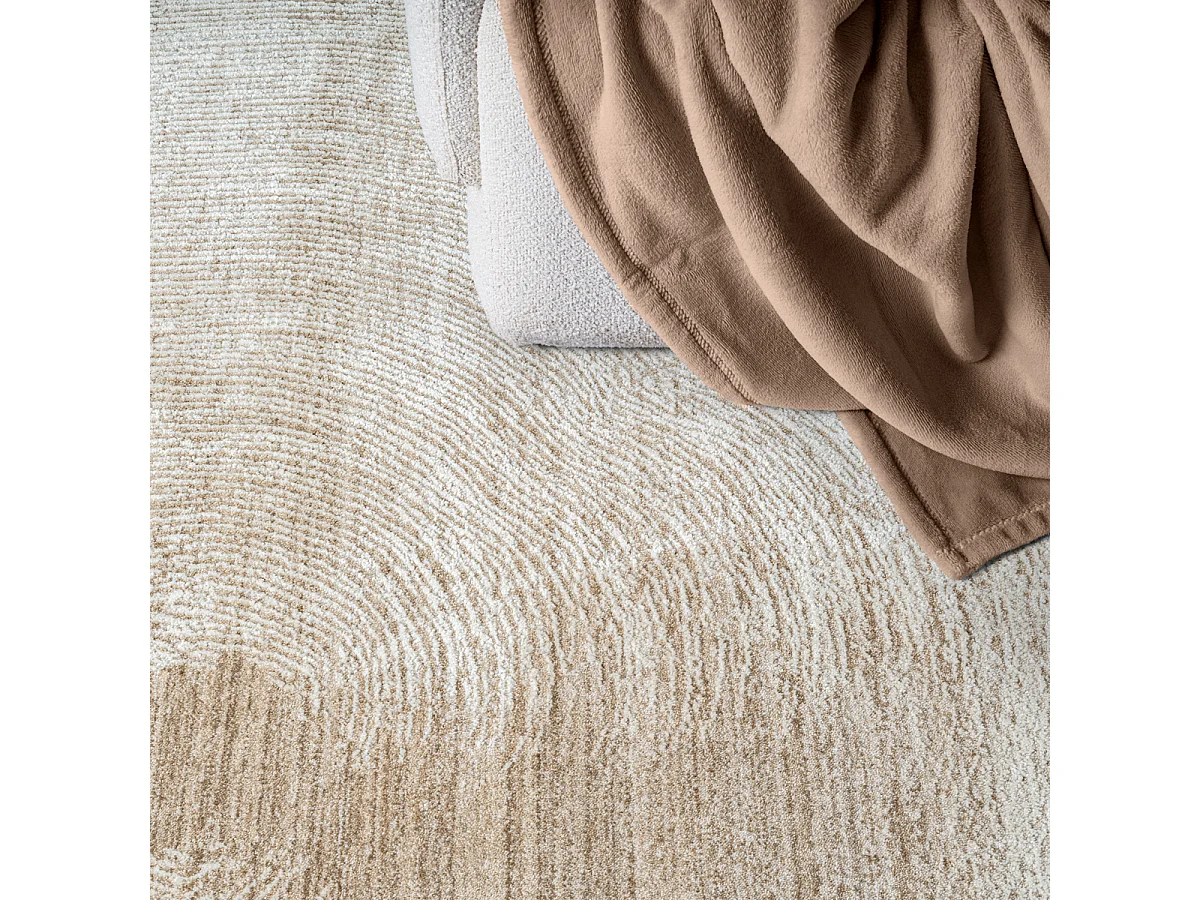 Tapis Flowline Salon Moderne Design Cercle, Beige, 80 x 300 cm