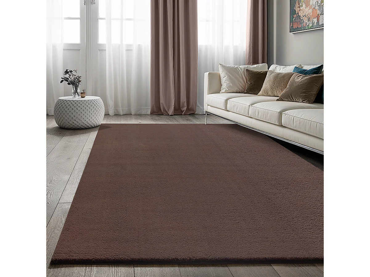 Tapis Cosy doux lavable uni, marron, 80 x 150 cm