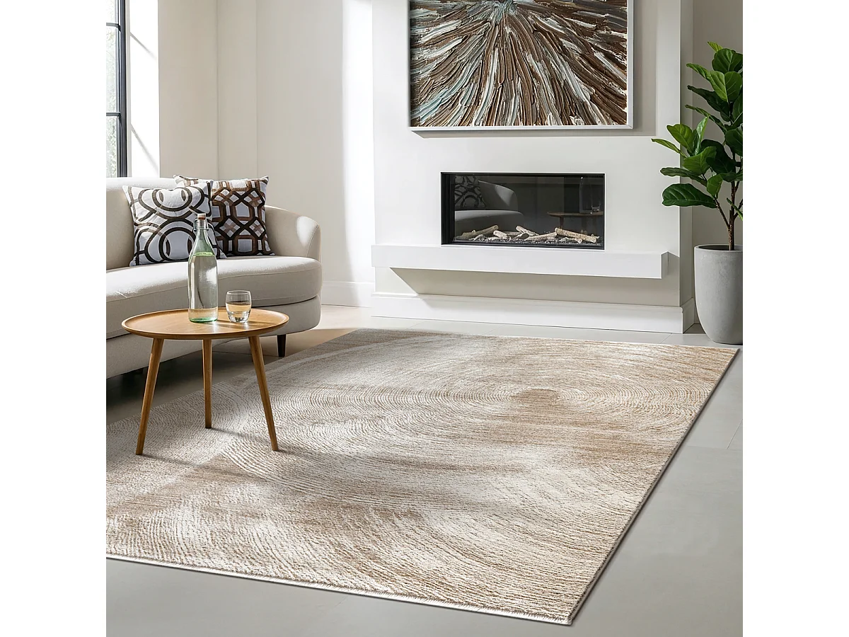 Tapis Flowline Salon Moderne Design Cercle, Beige, 120 x 160 cm
