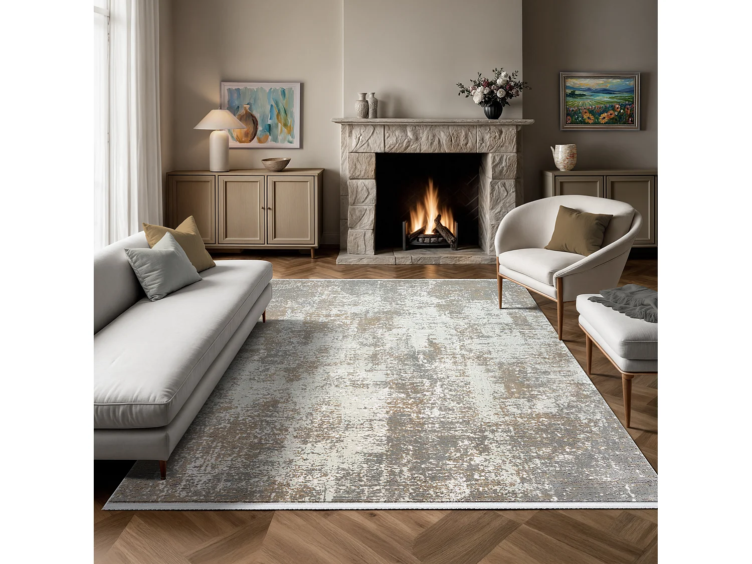Tapis Fabia Luxe Modern Franges, beige, 160 x 230 cm
