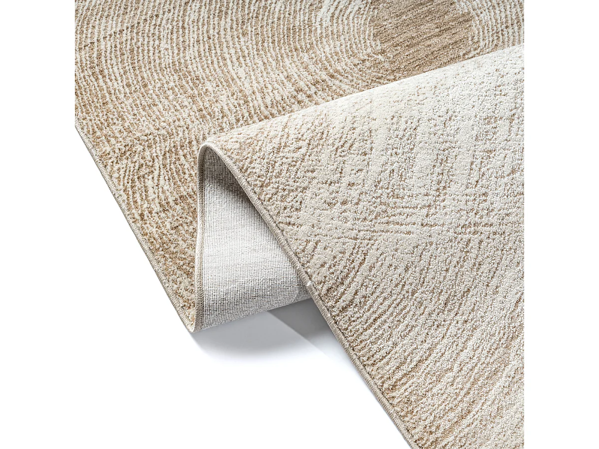 Tapis Flowline Salon Moderne Design Cercle, Beige, 160 x 230 cm