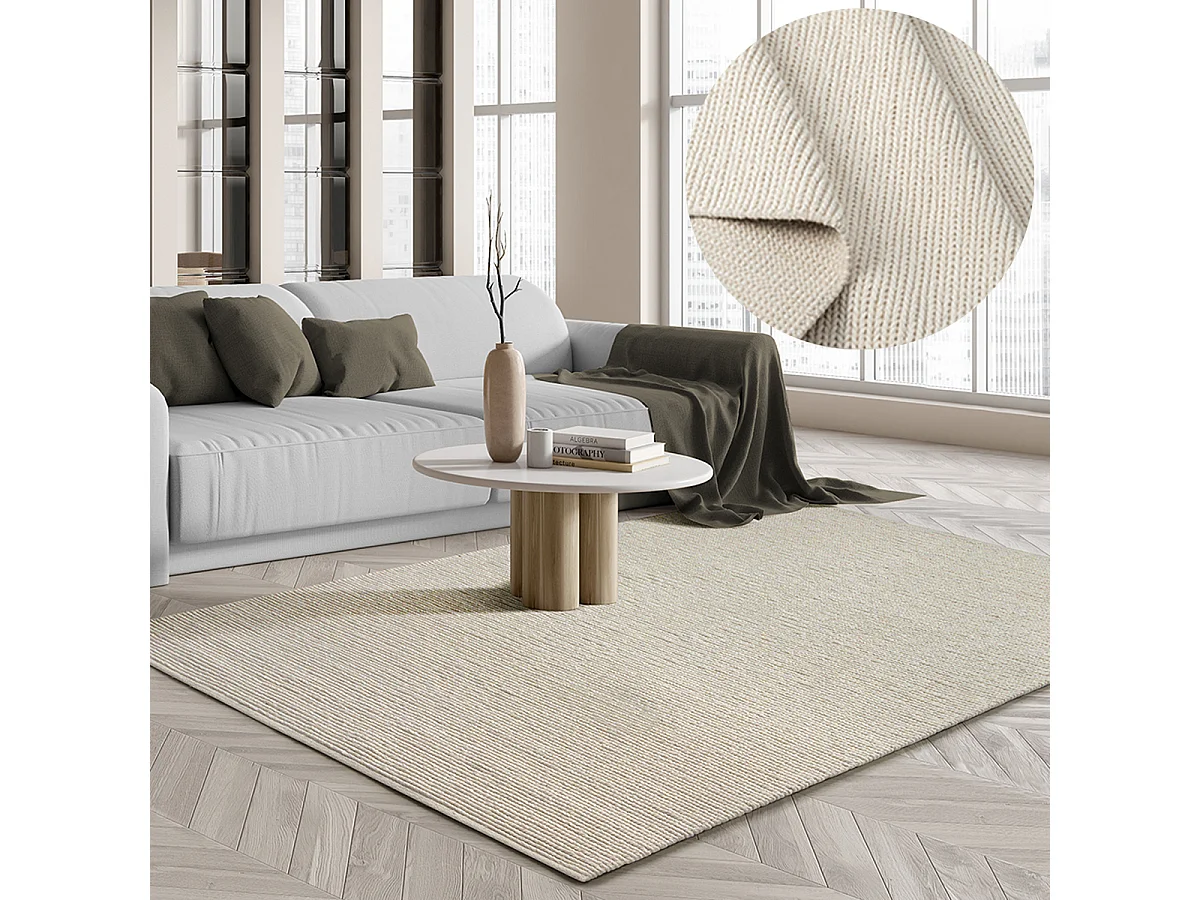 Tapis Premium Wool tissé main, fibre naturelle laine, Crème, 240 x 340 cm