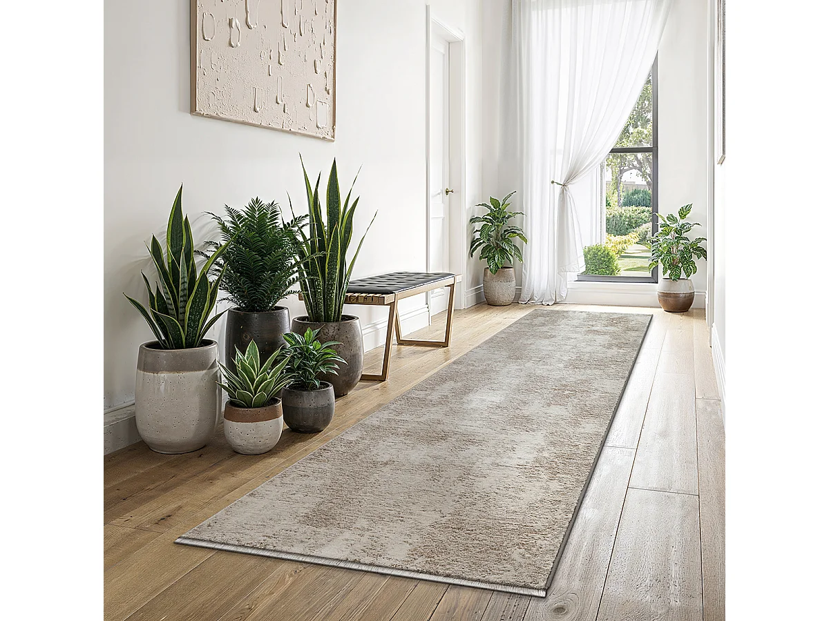 Tapis Flowline Salon Moderne Design, Beige, 80 x 300 cm
