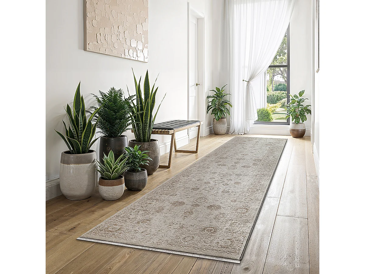 Tapis Flowline Salon Design Vintage, Beige, 80 x 300 cm