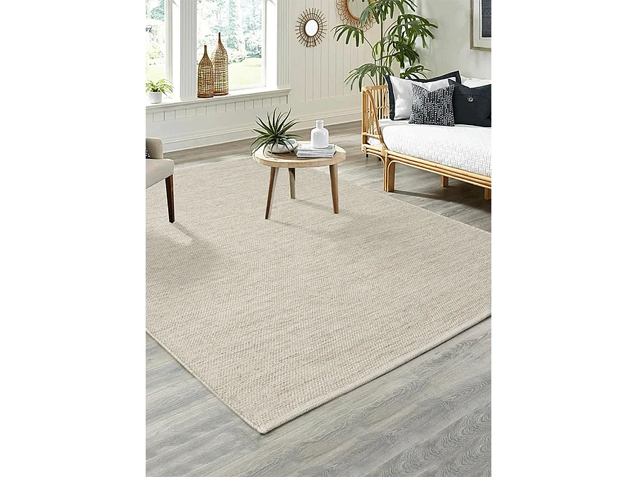 Tapis Stockholm tissé main Laine Nature, crème, 160 x 230 cm