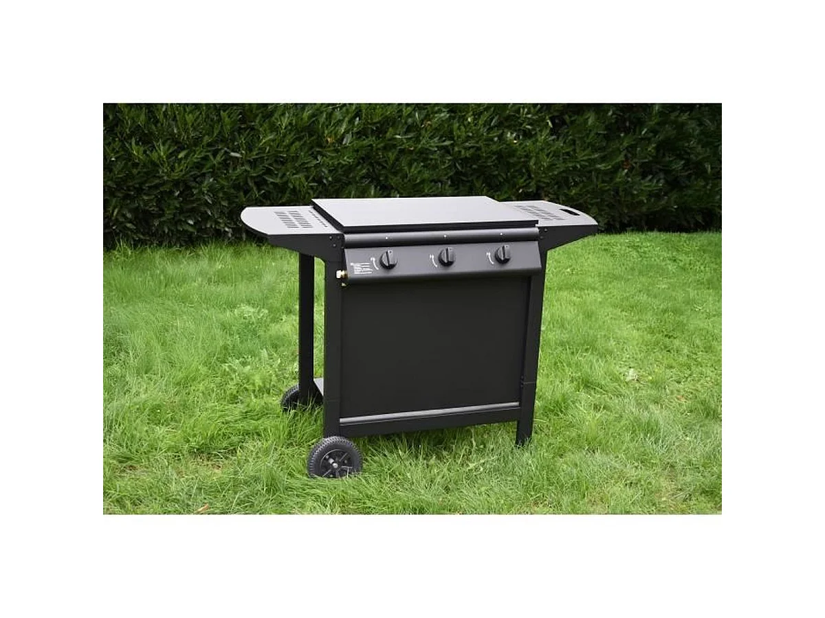 GRILL GARDEN Barbecue à gaz compact noir 14 kW avec capot, allumage Piezo et 4 brûleurs