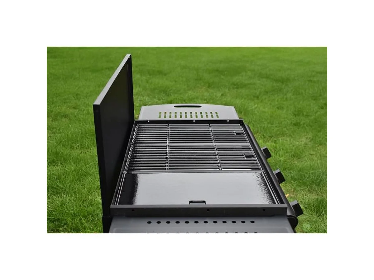 GRILL GARDEN Barbecue à gaz compact noir 14 kW avec capot, allumage Piezo et 4 brûleurs
